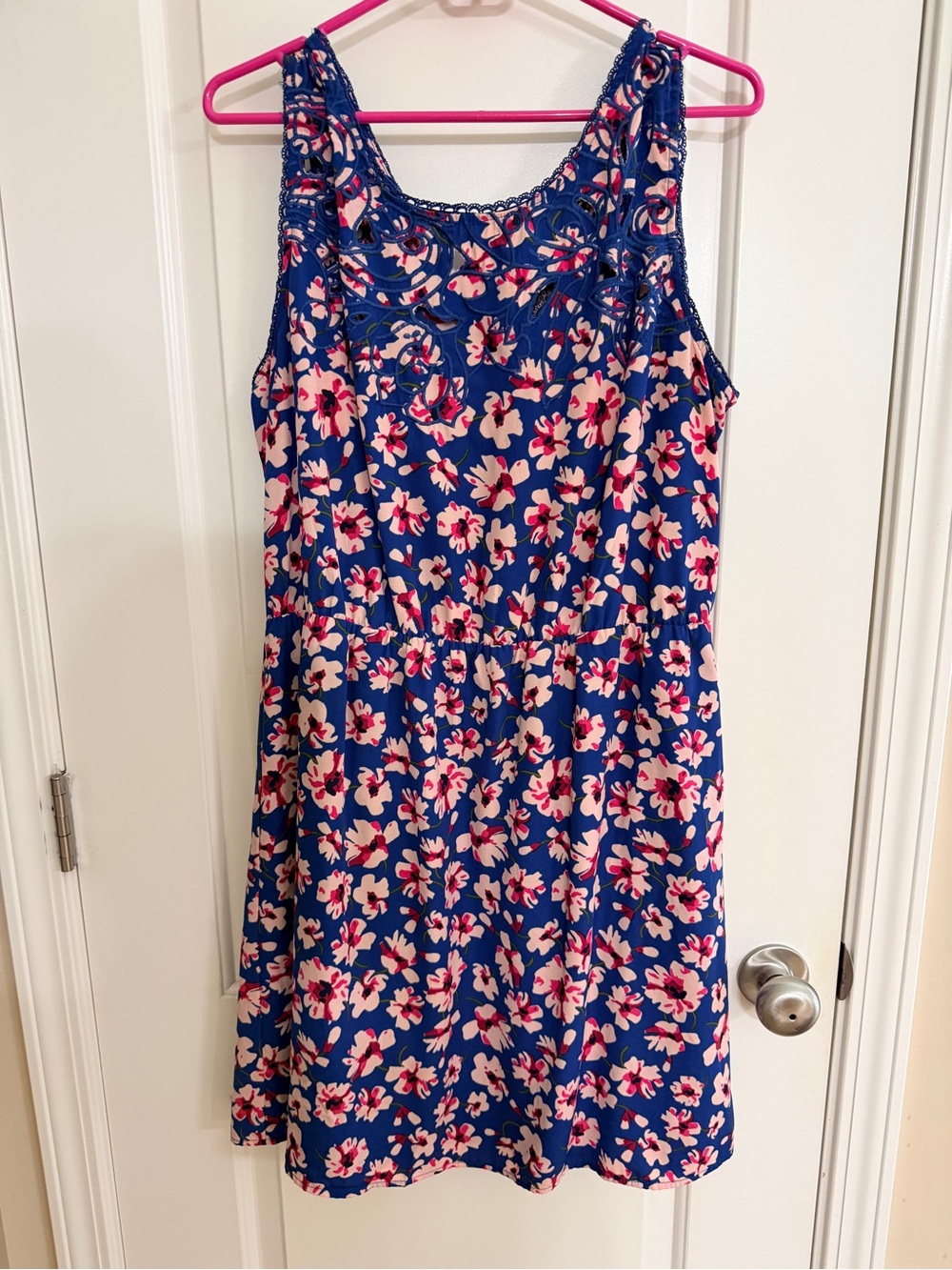 Market & Spruce Blue Floral Asymmetrical Tank Dress